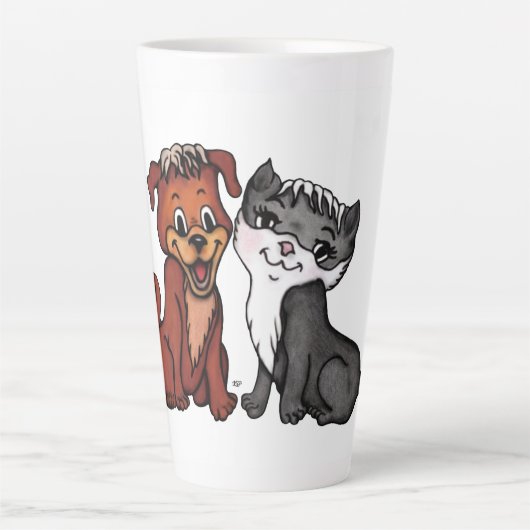 Kat en puppy latte mok (Voorkant)