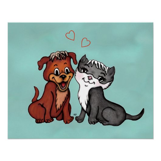 Kat en puppy perfect poster (Voorkant)