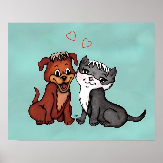 Kat en puppy poster (Voorkant)