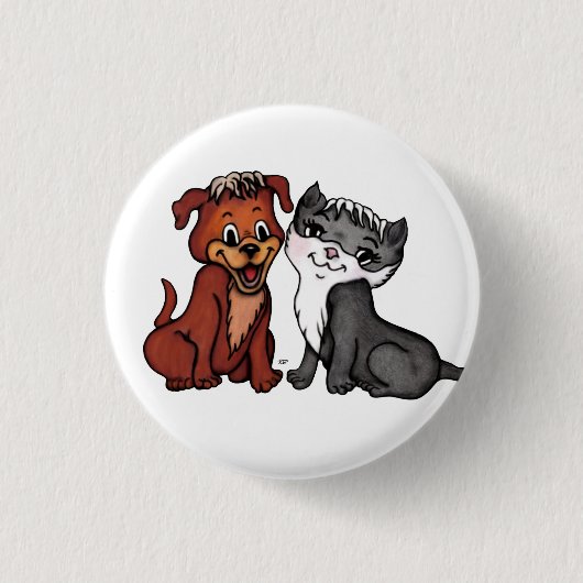 Kat en puppy ronde button 3,2 cm (Voorkant)
