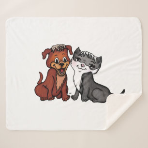 Kat en puppy sherpa deken