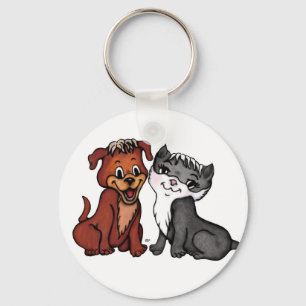 Kat en puppy sleutelhanger