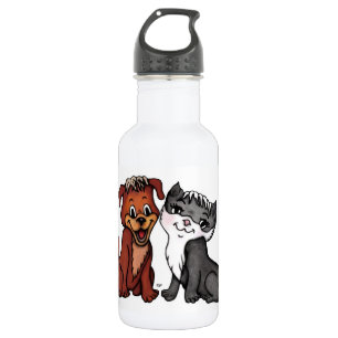 Kat en puppy waterfles
