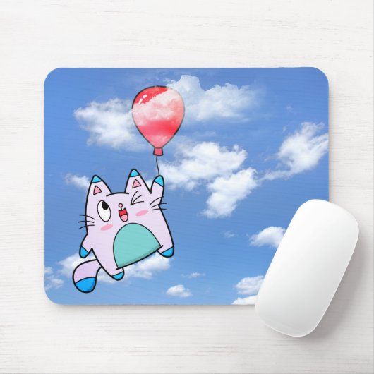 Kat- en rode ballon in de cloud muismat (Met muis)