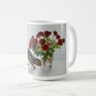 Kat en rode rozen – realistische olieverfprint koffiemok