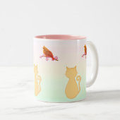 Kat en rode vogel tweekleurige koffiemok (Voorkant rechts)