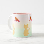 Kat en rode vogel tweekleurige koffiemok (Voorkant links)