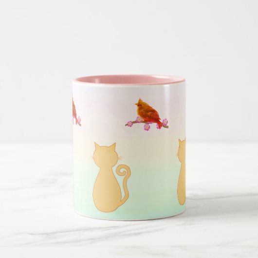 Kat en rode vogel tweekleurige koffiemok (Center)