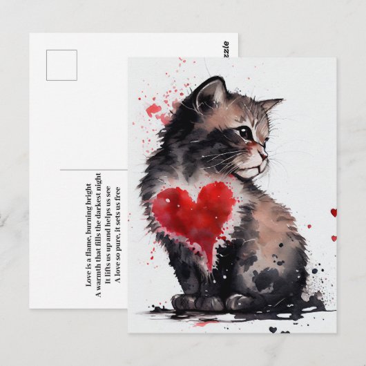 Kat- en rode waterverf briefkaart (Voorkant / Achterkant)