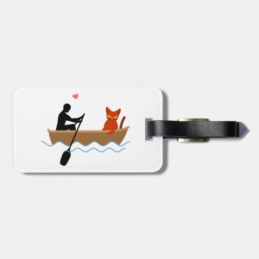Kat en roeier in boot grappige grillige huisdieren bagagelabel (Achterkant horizontaal)