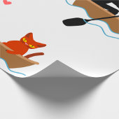 Kat en roeier in boot grappige grillige huisdieren cadeaupapier