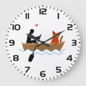 Kat en roeier in boot grappige grillige huisdieren grote klok (Voorkant)