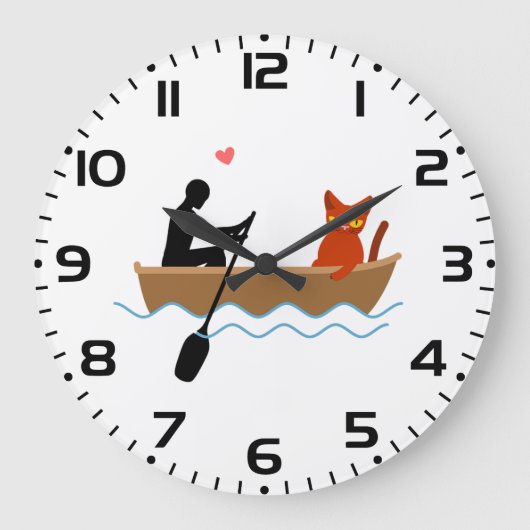 Kat en roeier in boot grappige grillige huisdieren grote klok (Voorkant)