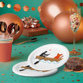 Kat en roeier in boot grappige grillige huisdieren papieren bordje