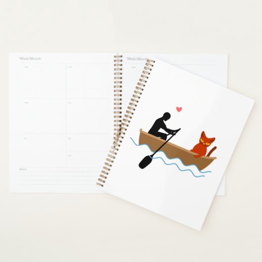 Kat en roeier in boot grappige grillige huisdieren planner (Display)