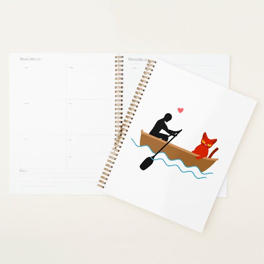 Kat en roeier in boot grappige grillige huisdieren planner
