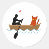 Kat en roeier in boot grappige grillige huisdieren ronde sticker (Voorkant)