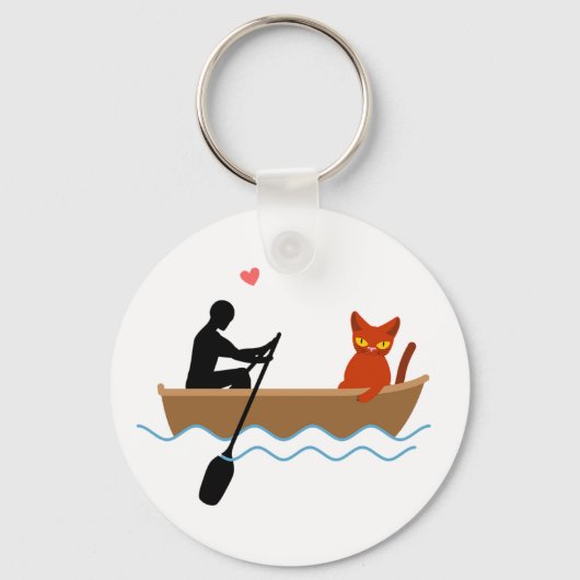 Kat en roeier in boot grappige grillige huisdieren sleutelhanger (Achterkant)