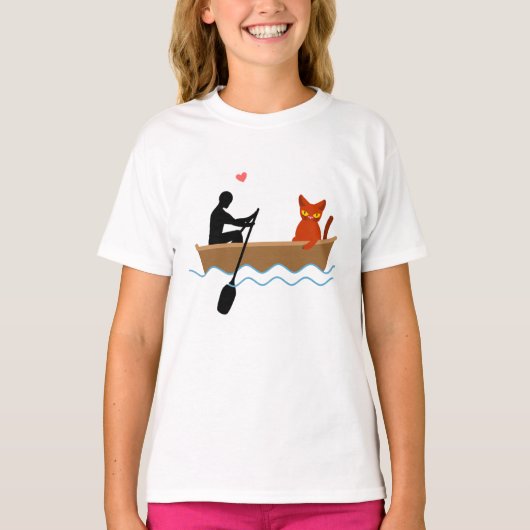 Kat en roeier in boot grappige grillige huisdieren t-shirt (Voorkant)