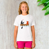 Kat en roeier in boot grappige grillige huisdieren t-shirt