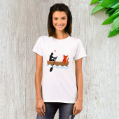 Kat en roeier in boot grappige grillige huisdieren t-shirt
