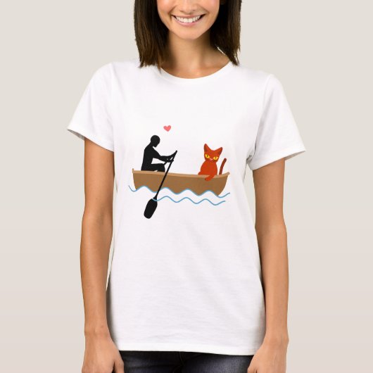 Kat en roeier in boot grappige grillige huisdieren t-shirt (Voorkant)