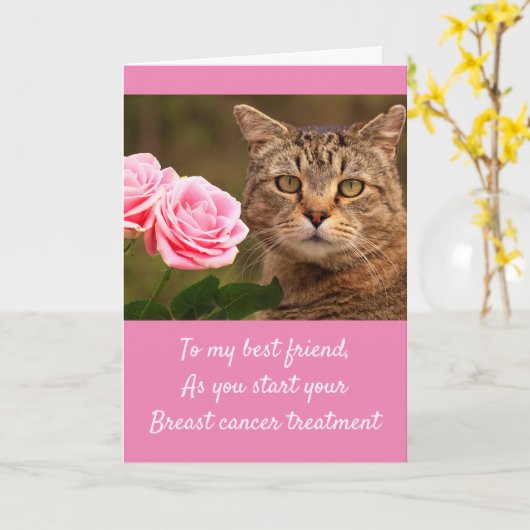 Kat- en Rozen Borstkanker Kaart (Gele Bloem)