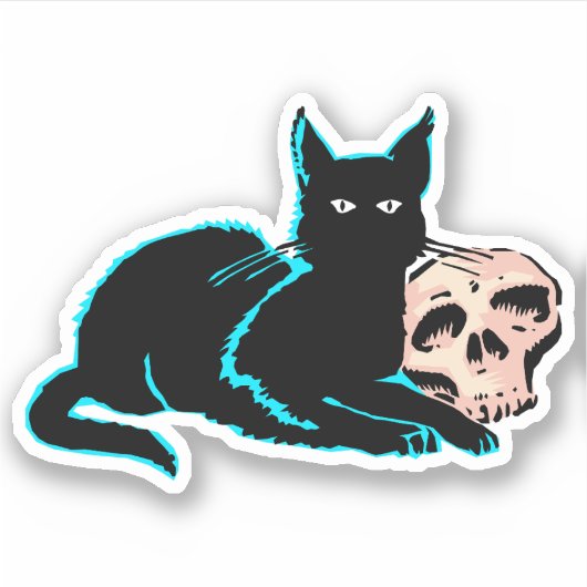 Kat en schedel Halloween illustratie Sticker (Voorkant)