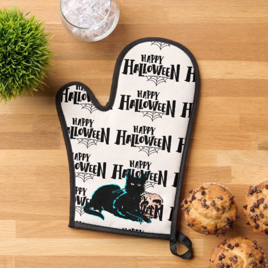 Kat en schedel Happy Halloween Ovenwant (Top down)