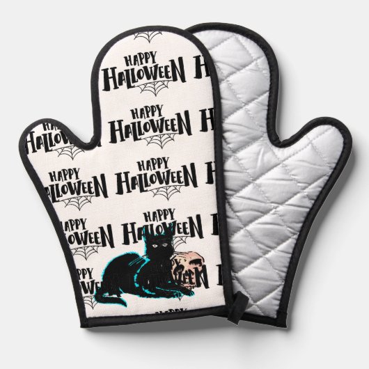 Kat en schedel Happy Halloween Ovenwant (Voorkant / Achterkant)