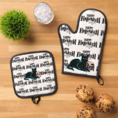 Kat en schedel Happy Halloween Ovenwant & Pannenlap Set (Top down)