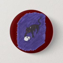 Kat en schedel ronde button 5,7 cm