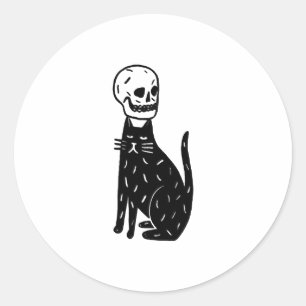 Kat en schedel ronde sticker