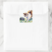 Kat en schildpad vierkante sticker (Tas)