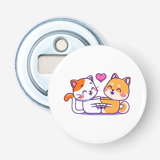 Kat en Shiba Inu Button Flesopener (Voorkant)
