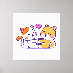 Kat en Shiba Inu Canvas Afdruk