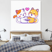 Kat en Shiba Inu Canvas Afdruk (Insitu (Slaapkamer))