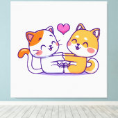 Kat en Shiba Inu Canvas Afdruk (Insitu (Houten vloer))