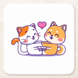 Kat En Shiba Inu Kartonnen Onderzetters