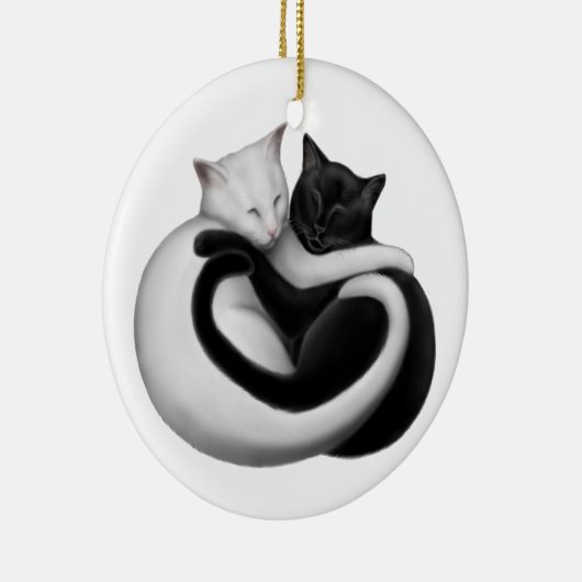 Kat- en sierkatten met zwarte en witte liefde keramisch ornament (Rechts)