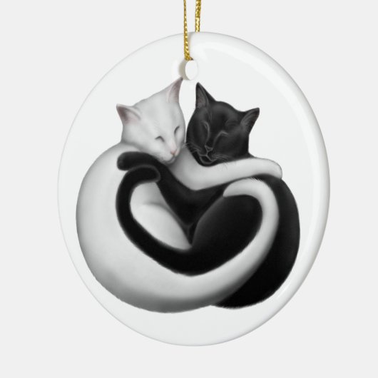 Kat- en sierkatten met zwarte en witte liefde keramisch ornament (Links)