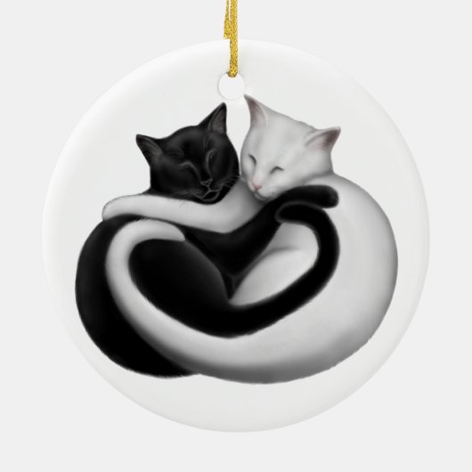 Kat- en sierkatten met zwarte en witte liefde keramisch ornament (Achterkant)