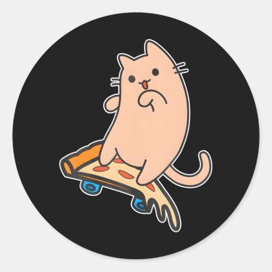 Kat en Skateboard Skateboarden Pepperoni Pizza Ronde Sticker (Voorkant)
