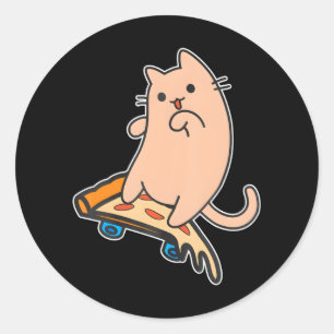Kat en Skateboard Skateboarden Pepperoni Pizza Ronde Sticker