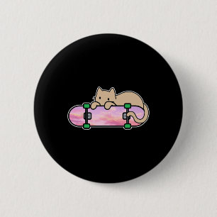 Kat En Skateboard Skateboarden Verlegen Kat Schaat Ronde Button 5,7 Cm
