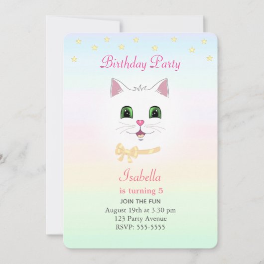 Kat en sterren op parelkleurstoffen van zaterdag kaart (Voorkant)