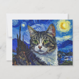 Kat en sterrennacht briefkaart