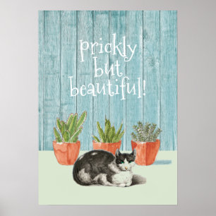 Kat en Succulente Cactus, waanzinnig maar mooi Poster