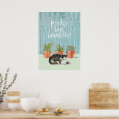 Kat en Succulente Cactus, waanzinnig maar mooi Poster (Keuken)