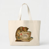 Kat en Teacup  Victoriaans Grote Tote Bag (Voorkant)